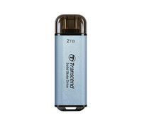 Transcend ESD300 2To SSD Externe USB 3.2 Gen 2x2 Thunderbolt, Lecture 1050Mo/s, Écriture 950Mo/s, USB-A vers USB-C, Aluminium Bleu, 9g