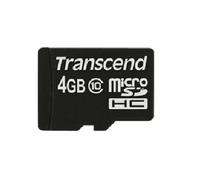 Transcend MicroSDHC 4Go Classe 10 TS4GUSDC10, NAND, Lecture 90 Mo/s, Tension 2.7-3.6V, Température -25°C à 85°C, Dimensions 11x15x1 mm