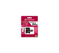 Transcend MicroSDXC 64Go Classe 10 UHS-I, Lecture 90Mo/s, Mémoire NAND, Adaptateur SD Inclus, TS64GUSDXC10, 11x15x1mm, Noir