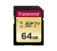 Transcend SDXC 64 Go UHS-I Classe 10 V30 - Lecture 95 Mo/s, Écriture 50 Mo/s - TS64GSDC500S - Résistante Chocs/Température/Rayons X