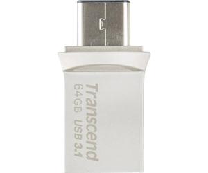 Transcend TS64GJF890S Clé USB 3.1 - 64 Go JetFlash Argent | Clé USB 3.2 Gen 1, Type C, Boîtier métallique, OTG, Logiciel de récupération de données
