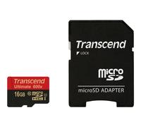 Transcend Carte microSDHC Ultimate (600x) 16 Go Classe 10 UHS-I avec adaptateur SD