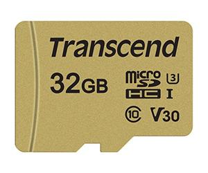 Transcend USD500S Carte mémoire microSDHC 32GB UHS-I, C10, U3, V30, 4K, Full HD, jusqu'à 95/80 MB/s, conçue pour caméras d'action et drones - TS32GUSD500S