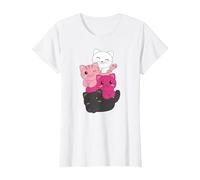 Transfem Drapeau Pile Pride LGBTQ Chats Mignon Chat T-Shirt, Femme, Blanc, XXL