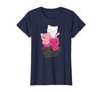 Transfem Drapeau Pile Pride LGBTQ Chats Mignon Chat T-Shirt, Femme, Bleu Marine, L