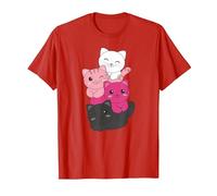 Transfem Drapeau Pile Pride LGBTQ Chats Mignon Chat T-Shirt, Homme, Rouge, L
