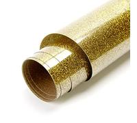 Transfert de Chaleur en Vinyle, Glitter Papier Transfert Rouleau de Vinyle Thermocollant Pailleté Film Holographique DIY pour Vêtements T-Shirt Textile Logos,100cmx30cm (Or)