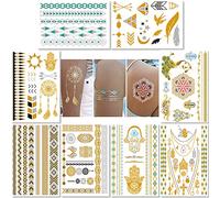 Transfert Temporaire Métalliques Tatouages Pour Les Femmes Teens Filles - 8 Feuilles Or Argent Tatouage Temporaire Briller Bijoux Tatouages - 100 + Couleur Faux Tatouage Imperméables Autocollants