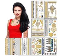 Transfert Temporaire Métalliques Tatouages Pour Les Femmes Teens Filles - 8 Feuilles Or Argent Tatouage Temporaire Briller Bijoux Tatouages - 100 + Couleur Faux Tatouage Imperméables Autocollants