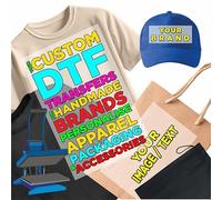 Transferts Thermocollant Personnalisés pour les marques faites à la main | Personnaliser les vêtements, emballages et accessoires | DTF Transfer Film Iron-on ou presse à chaleur facile