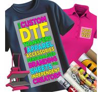 Transferts Thermocollant Personnalisés pour vêtements et accessoires | Feuilles de marque pour les créateurs indépendants | DTF Transfer Film Iron-on ou Appuyez sur la chaleur