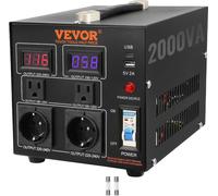 transformateur de tension 2000VA Transformateur AC 110V⇋220V 2x US NEMA 5-15R 3 pôles/2x prises de sortie Shucko européennes standard, 1x port USB 5V, 1x prise de type C