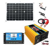 Transformateur Kit Solaire avec Onduleur 300 W 12 V vers 220 V/110 V + Panneau Solaire 18 W + Contrôleur 30 A pour Maison, Extérieur, Voiture(DC12V - AC220V)