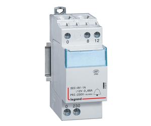Transformateur pour sonnerie 230 V vers 12 V ou 8 V 8 VA 2 modules LEGRAND 413091