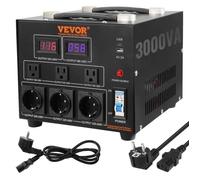 VEVOR Transformateur 220 V⇄110 V 3000 W – 3x NEMA 5-15R (US), 3x EU Shucko, USB 5V, Type-C