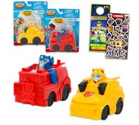 Transformers Ensemble de jouets de course - Lot de 2 pièces avec véhicules de course Rescue Bots Racing à tirer vers l'arrière et autocollants, plus | Jouets de voiture de course Transformers pour