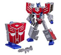 Transformers Icons Optimus Prime Figurine d'action Voyager Class de 17 cm qui se transforme en symbole du logo Autobot, support d'affichage, jouets robots pour enfants de 8 ans et plus