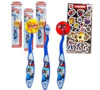 Transformers Kit de brosses à dents pour enfants - Ensemble avec 3 brosses à dents Optimus Prime avec capuchons de collection et autocollants pour enfants, garçons, tout-petits | Ensemble de brosses à