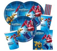 Transformers Kit de fête 36 pièces avec assiettes en carton, gobelets, serviettes + 8 pailles pour anniversaire d'enfant