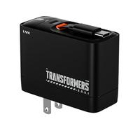 Transformers StarSaber TF-S01 Chargeur rapide USB-C GaN 40 W avec câble rétractable de 81,3 cm, double USB-C (20 W + 12 W) Chargeur mural compact pour iPhone, Samsung, Google Pixel, iPad AC 100-240 V