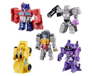 Transformers Tiny Turbo Changers, Mini Figurines de 3,5 cm, Pack de 5 Personnages à Collectionner, Robots Jouets, dès 5 Ans