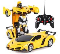 Transformers - Voiture télécommandée électrique - Jaune - 360° rotation - Transformation à un bouton