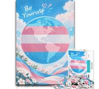 Transgender Pride Globe Puzzle Classique Bois Illustré, 1000 pièces | Cadeau puzzle - activité sans écran à la maison pendant le temps libre.