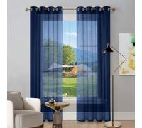 Translucides Voilage à Oeillets Rideaux 150 x 200 cm Demi Transparent, Polyester, Plusieurs Tailles Rideau de Porte, Panneau Mural à Franges pour Porte Salon Chambre Cuisine Dressing, Bleu Foncé