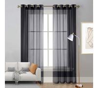 Translucides Voilage à Oeillets Rideaux 200 x 270 cm Demi Transparent, Polyester, Plusieurs Tailles Rideaux Salon Écharpe de Fenêtre Voile pour Porte Salon Chambre Cuisine Dressing, Noir