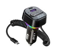 Transmetteur Allume-cigare FM Bluetooth avec Câble USB-C Spiralé PD 30W LinQ Noir
