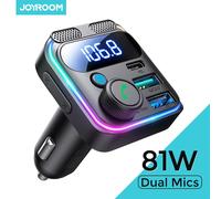 Transmetteur FM Bluetooth 6.0 JOYROOM 81W pour voiture, double micro, charge rapide PD&QC 3.0, adaptateur chargeur voiture, clé USB, appels mains libres