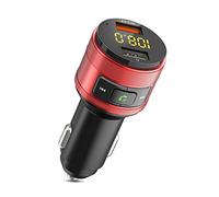 Transmetteur FM Bluetooth, Adaptateur Bluetooth 5.0 Voiture avec Port de Charge Rapide QC 3.0, Allume Cigare Bluetooth Double USB Support Appel Main Libre/Clé USB - Rouge