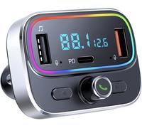 Transmetteur FM Bluetooth, Musique Bluetooth Voiture Kit Lecteur Mp3 Adaptateur, émetteur Voiture Chargeur Port PD USB 5V/2.4A, Appel Mains Libres Carte SD Allume Cigare Poste Radio Adaptateur