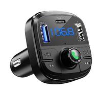 Transmetteur FM Bluetooth pour Voiture, BT 5.0 et QC3.0 Adaptateur Bluetooth de Voiture avec Mode 5 EQ, 3 Ports de Charge Support Disque USB, Kits de Voiture Mains Libres de Carte TF