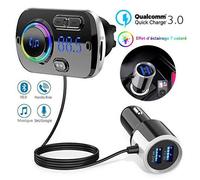 Transmetteur FM Bluetooth Version 5.0 QC3.0 Adaptateur Voiture Appel Main Libre Support Carte TF 7 Lumières Colorées