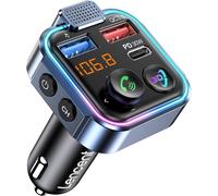 Transmetteur FM Bluetooth Voiture, Allume Cigare Bluetooth 5,3 Émetteur FM Radio, Chargeur Rapide de Voiture PD 30W & QC3,0 Adaptateur Bluetooth Supporte Le Disque U la lumière colorée