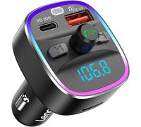 Transmetteur FM Bluetooth Voiture,Bluetooth 5,4 Lecteur MP3 Adaptateur Kit Émetteur FM Voiture Chargeur 48W PD 30W & 18W,Appel Mains Libres,7 Couleurs de lumière Support Carte SD & Clé USB