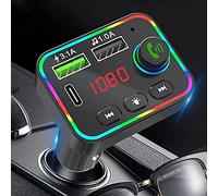 Transmetteur FM de voiture Bluetooth 5.0, lecteur MP3 de voiture avec 7 rétro-éclairage RVB, adaptateur radio sans fil prend en charge la charge rapide, clé USB, appels mains libres et carte TF