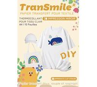 TranSmile A4*10 Papier Transfert Tee-Shirt/Textiles blancs et clairs, | papier transfert thermocollant pour tissu, Tee-Shirt personnalisé, fond transparent, impression jet d’encre FR-2-1.0-10