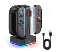 TRANSNOVO Chargeur Compatible avec Nintendo Switch 2, Station de Charge 4 en 1 avec 8 Emplacements pour Cartes de Jeu, Indicateur LED, 9 Modes RGB Lumière Gaming, Charge Simultanée de 1 à 4 Joycon