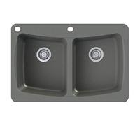Transolid GTDC3322-17-AC Genova SilQ Évier de cuisine 2 trous à double montage égal Gris 33 po L x 22 po l x 9 po H