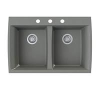 Transolid GTDE3322-17-BCD Genova SilQ Évier de cuisine en granit à 3 trous double égal Gris 33 po L x 22 po l x 8 po H