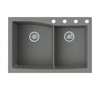 Transolid GTDW3322-17-ABCD Genova SilQ Évier de cuisine à 4 trous double offset Gris 33 po L x 22 po l x 10 po H