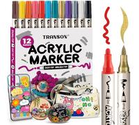 TRANSON Lot de 12 marqueurs de peinture acrylique à double pointe pour toile, bois, cuir, céramique, peinture à faire soi-même