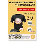 TransOurDream 40 Feuilles x A4 Papier Transfert pour T-Shirts et Textiles Noirs ou Foncés 3.0 + Papiers Sulfurisés, Impression Laser&Jet d'Encre, Non Impression Miroir, thermocollant FR3-3.0-40