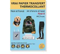 TransOurDream 5 x A4 Papier Transfert pour tous types de Textile Foncé | Pour Nylon, coton, polyester, jean - patch thermocollant, Impression non miroir, Laser & Jet d'Encre, FR-FX-5