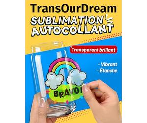 TransOurDream Papier autocollant de sublimation - 10 feuilles, transparent, 216 * 279cm, pour imprimante jet d'encre et encre de sublimation, FR-Substiker-Transparent-10