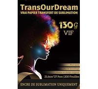 TransOurDream VIVID-Vrai papier transfert de sublimation 130g pour t-shirt, tasse et blancs de sublimation (21.6 * 27.9cm, 200 feuilles), Compatible imprimantes à sublimation, FR-VIVID-200