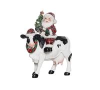 Transpac TC02224 Figurine décorative en résine Motif Père Noël et vache Blanc/rouge et noir 15 x 14 cm