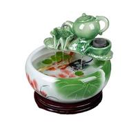 Transparent Aquarium Rond en céramique for Tortues, Salon, Petite Maison, Bureau, Aquarium décoratif avec Pompe à Eau et théière en céramique Goldfish(Green,32cmx14cm)